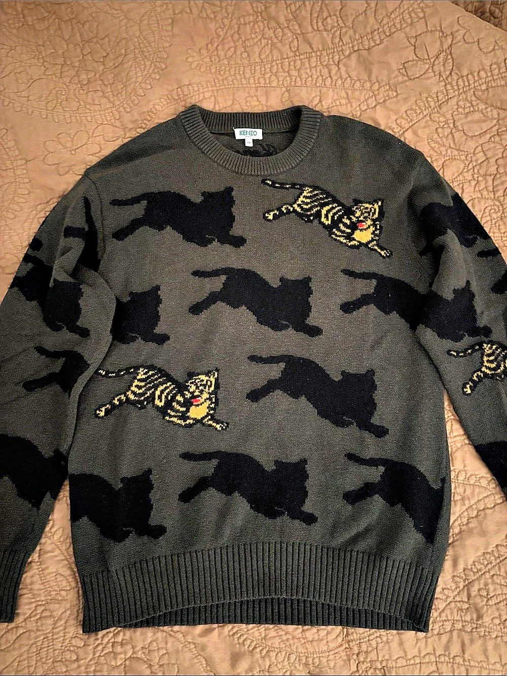 Kenzo Jumping Tiger Intarsia Jumper Animal Print Sweater size Medium